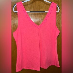 Lilly Pulitzer neon pink v-neck knit tank top with pompom trim Size XXL